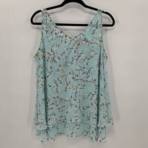 Lane Bryant Womens 14 Blouse Sleeveless Sheer Flowy Tiered V-Neck Fairy Feminine